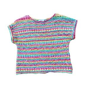 Current Air rainbow crochet knit short sleeve sweater Large